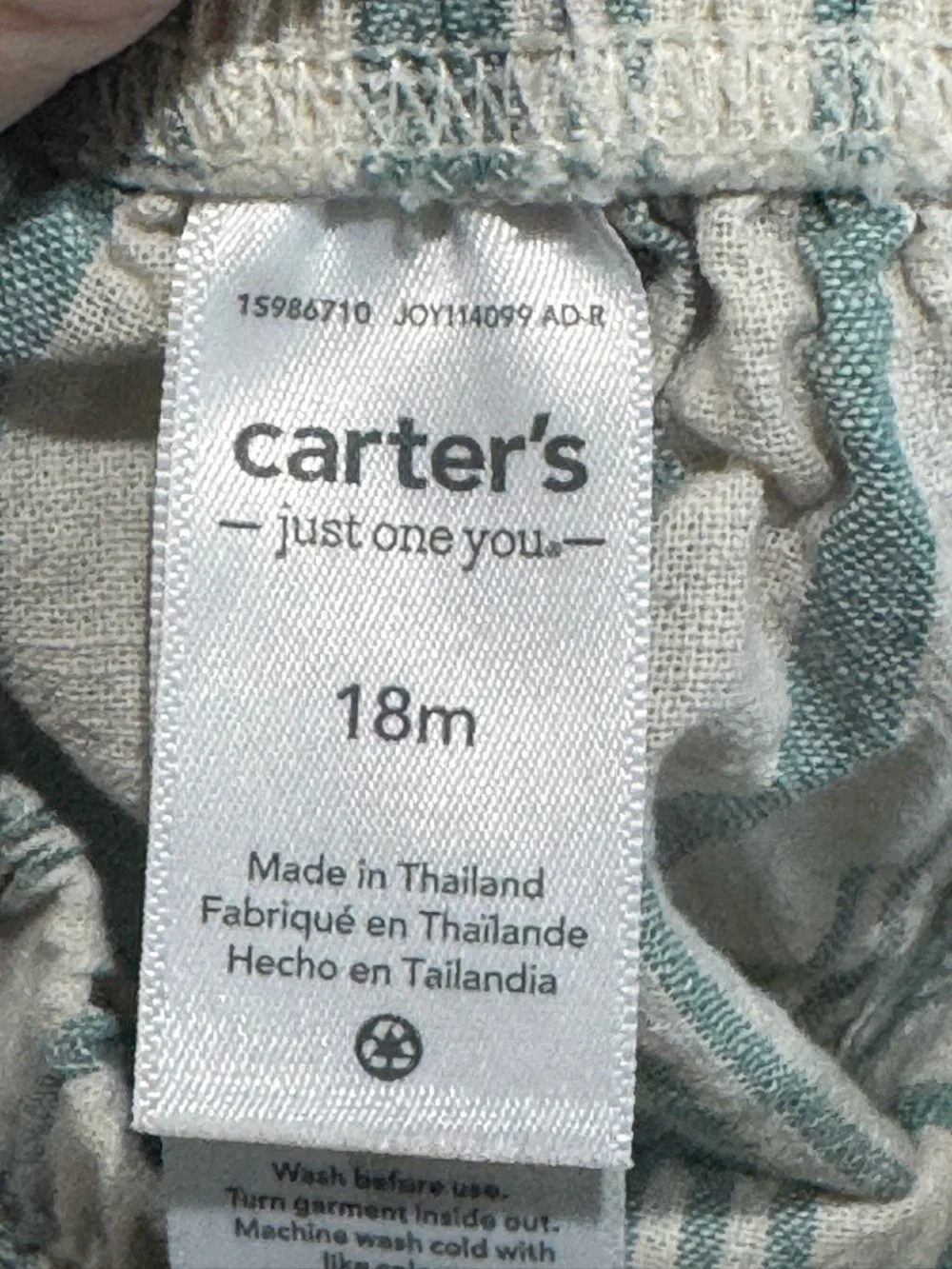 Carters Baby Shorts 18M Blue White Striped Elastic Waist Summer Toddler